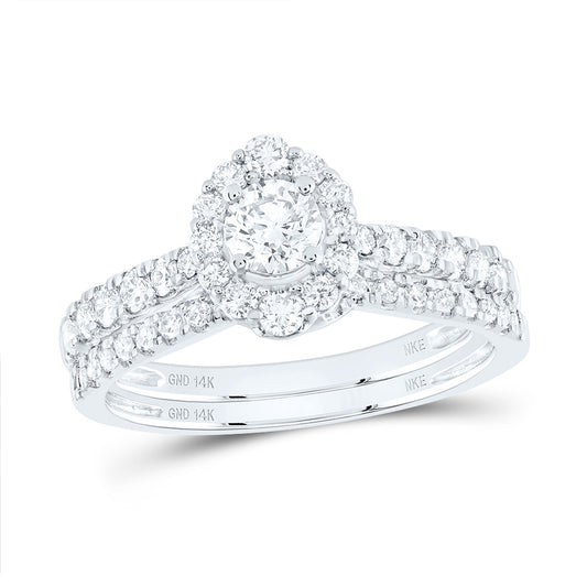 1CTW-DIA NKE 1/3CT-CRD SINGLE HALO BRIDAL SET