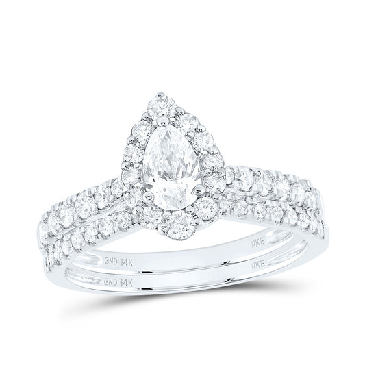 1CTW-DIA NKE 1/3CT-CPEAR  SINGAL HALO BRIDAL SET