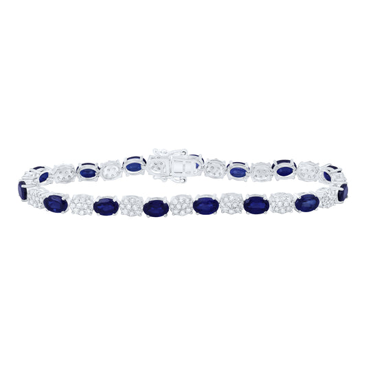 1 3/8CTW-NAT DIA P1 6x4 MM OVAL-BS SYNTHETIC BRACELET(7 INCH)