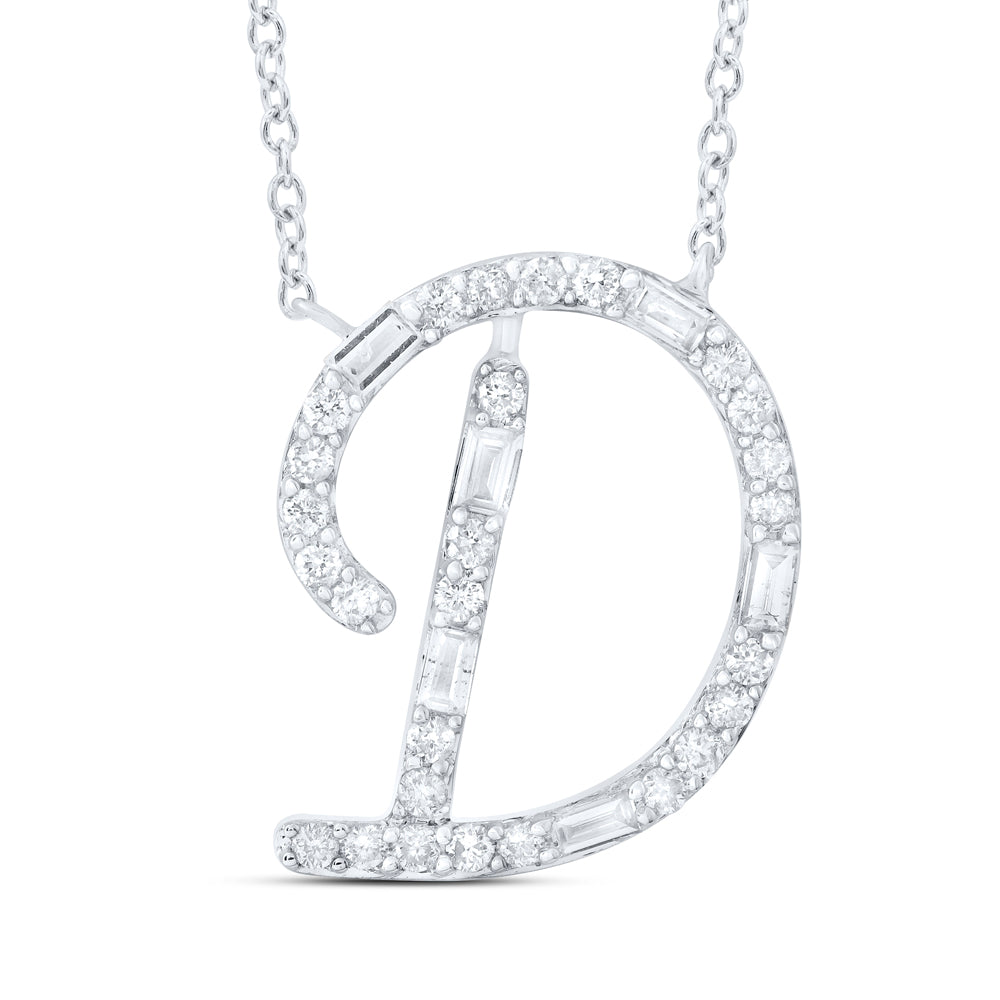 1/5CTW-NAT DIA CN INITIAL "D" FASHION BAGUETTE NECKLACE (18 INCH)