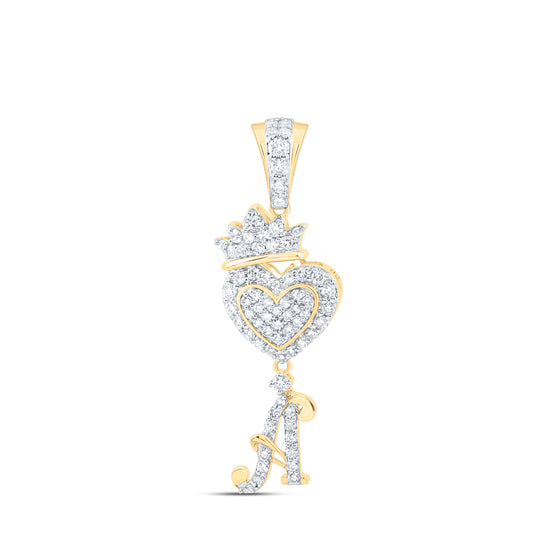 1/2CTW-NAT DIA NK FASHION CROWN HEART INITIAL "A" LADIES PENDANT
