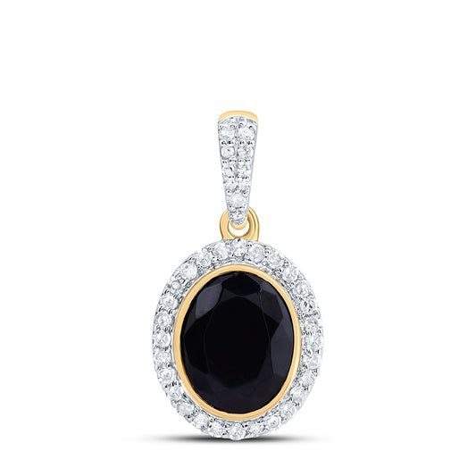 1/4CTW-DIA P1 9X7 MM OVAL ONYX BLACK PENDANT