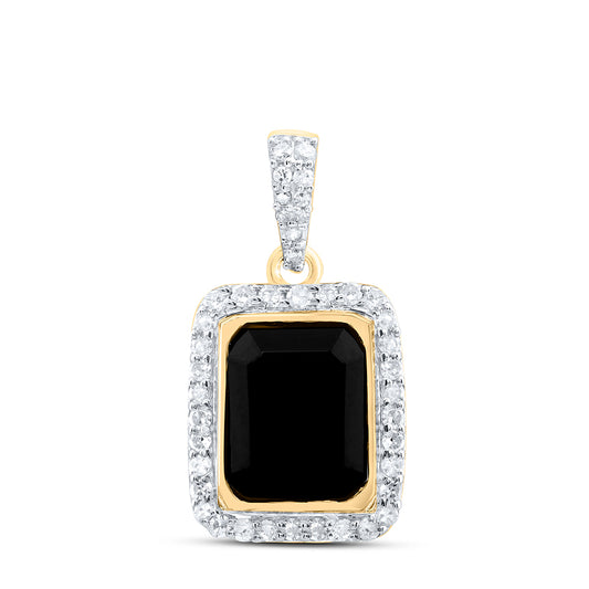 1/4CTW-DIA P1 9X7 MM EMERALD ONYX BLACK PENDANT