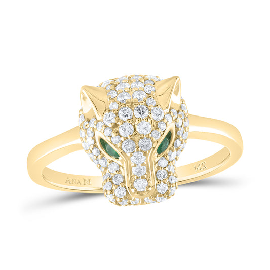 5/8CTW-DIA ANA M 1/20CTW RD-EM NAT GEM LADIES LEOPARD RING