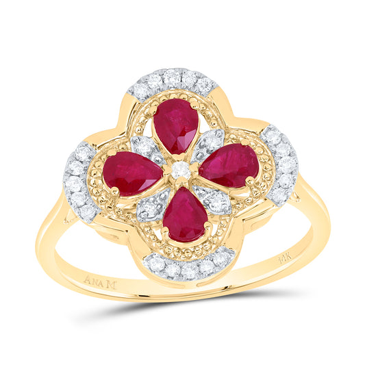 1/6CTW-DIA ANA M 3/4CTW-PS-RU NAT GEM CLOVER RING