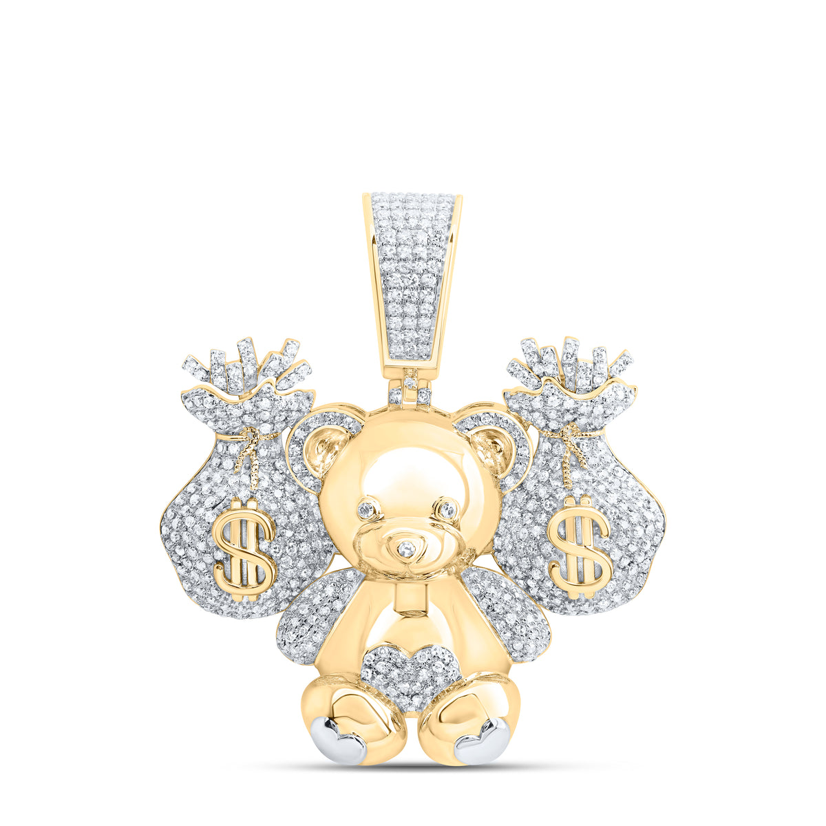 1 1/3CTW-NAT DIA NK TEDDY BEAR MONEY DOLLAR BAG MENS CHARM