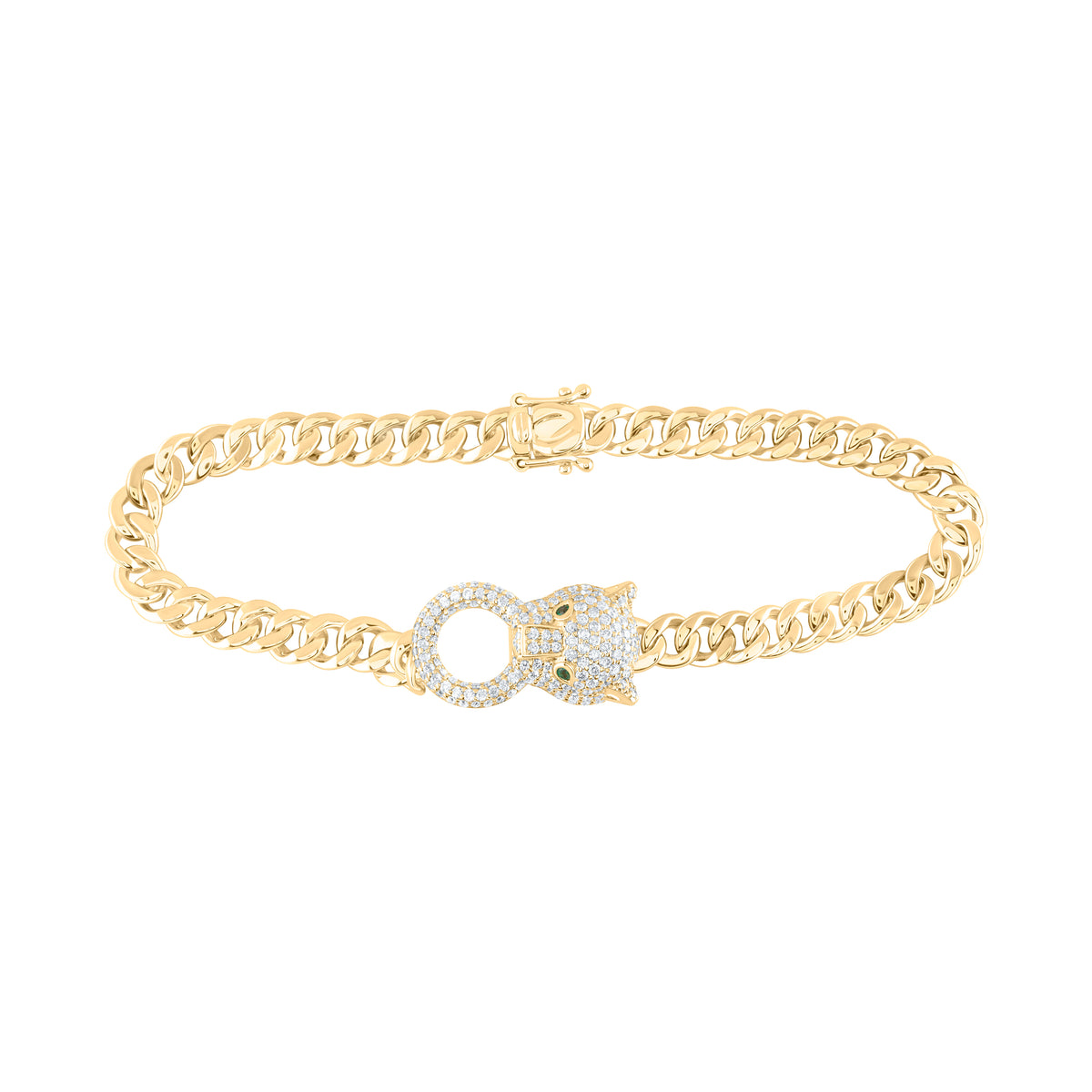 1 1/3CTW-NAT DIA CN 0.03CTW-RD-EM NAT GEM LADIES LEOPARD CURB CHAIN BRACELET (7 INCH)