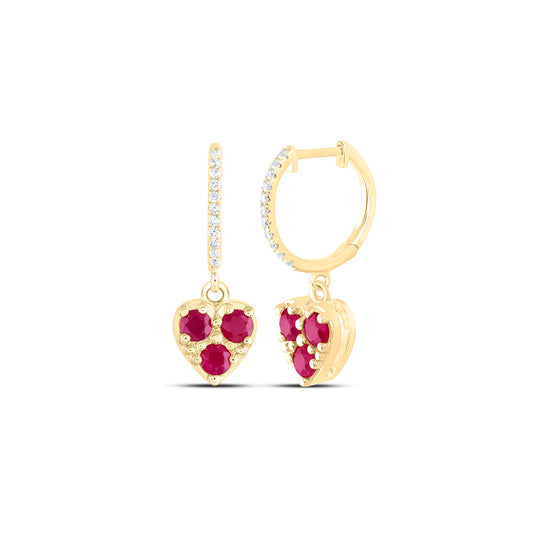1/10CTW-DIA ANA M 7/8CTW RD-RU NAT GEM HEART DANGLING EARRING