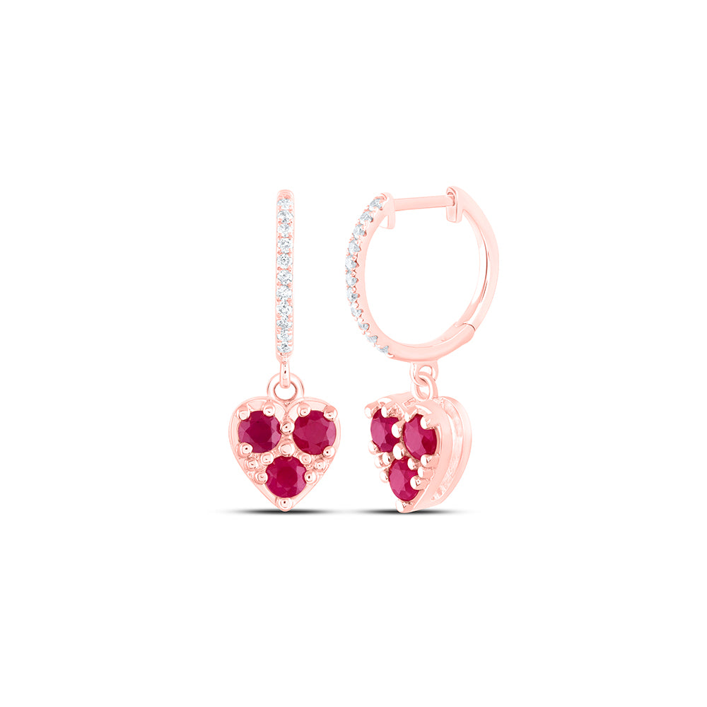 1/10CTW-NAT DIA ANA M 7/8CTW RD-RU NAT GEM HEART DANGLING EARRING