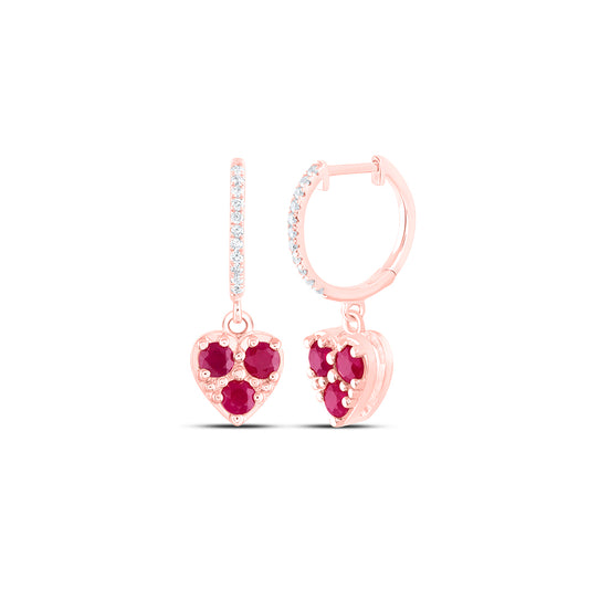 1/10CTW-NAT DIA ANA M 7/8CTW RD-RU NAT GEM HEART DANGLING EARRING