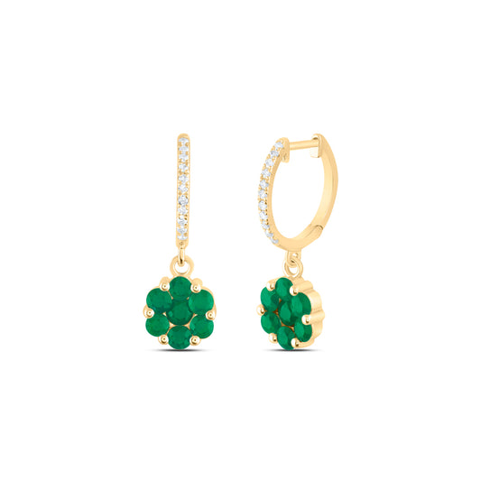 1/10CTW-DIA ANA M 1 1/5CTW RD-EM NAT GEM FLOWER DANGLING EARRING
