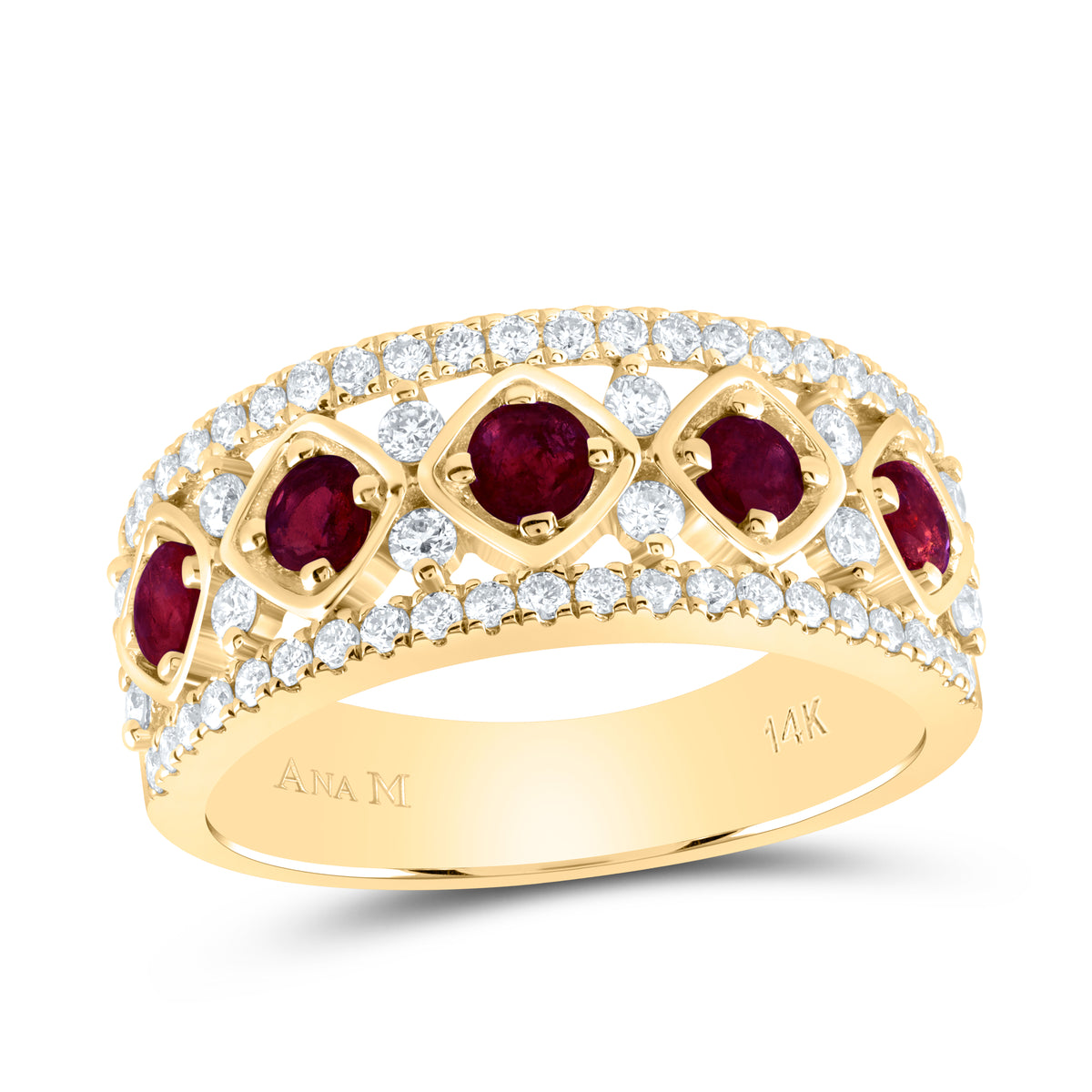 1/2CTW-DIA ANA M 3/4CTW RD-RU NAT GEM RING