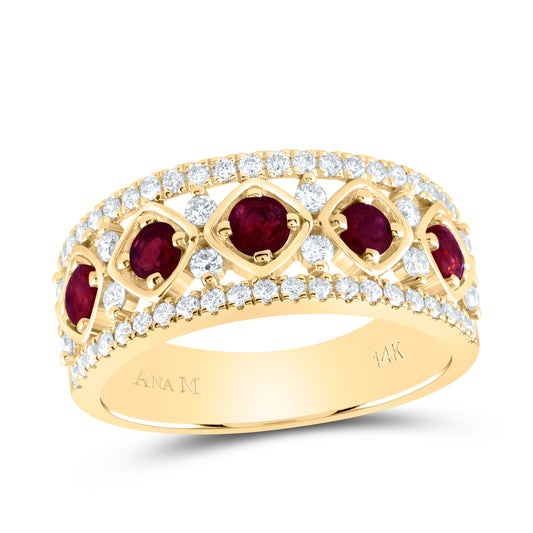 1/2CTW-DIA ANA M 3/4CTW RD-RU NAT GEM RING