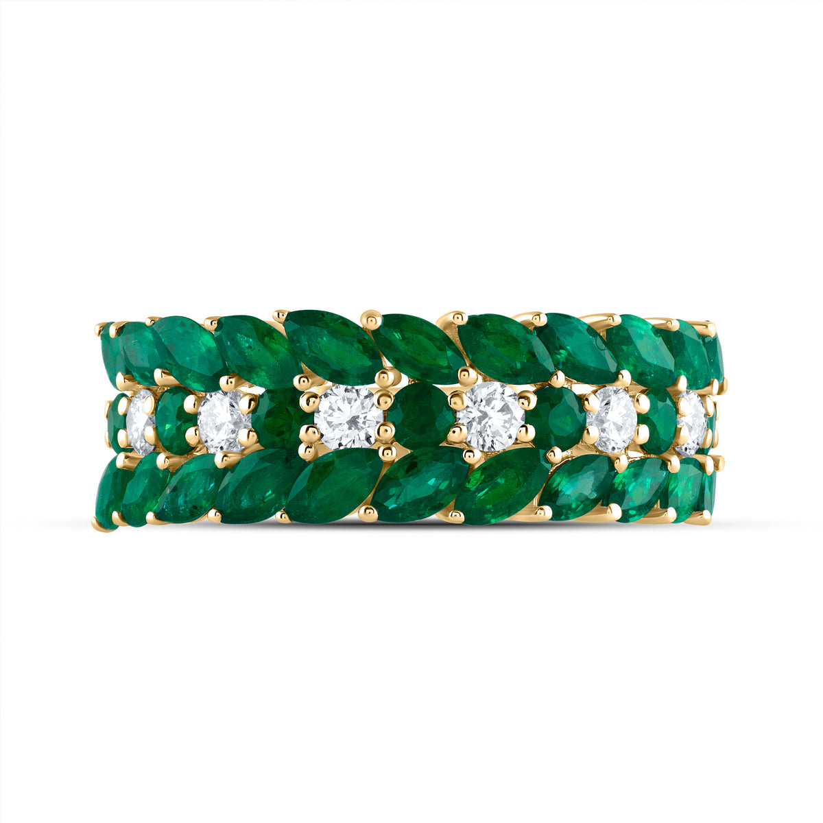 1/3CTW-DIA ANA M 1 3/4CTW MQ-EM, 3/8CTW RD-EM NAT GEM RING