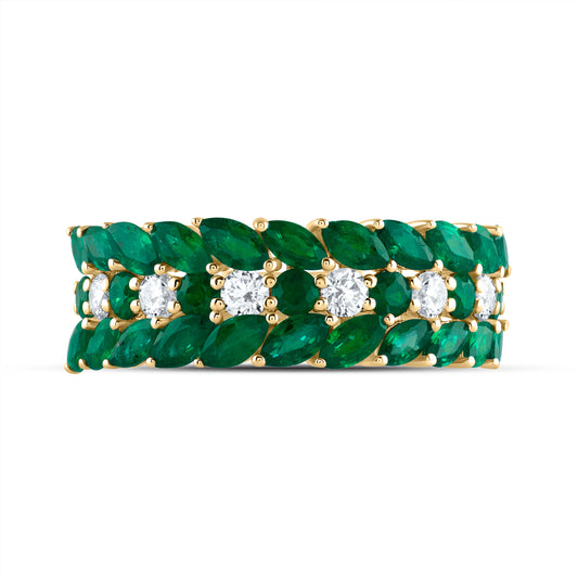 1/3CTW-DIA ANA M 1 3/4CTW MQ-EM, 3/8CTW RD-EM NAT GEM RING