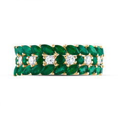 1/3CTW-DIA ANA M 1 3/4CTW MQ-EM, 3/8CTW RD-EM NAT GEM RING