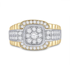 10kt Two-tone Gold Mens Round Diamond Ribbed Square Cluster Ring 1-1/4 Cttw