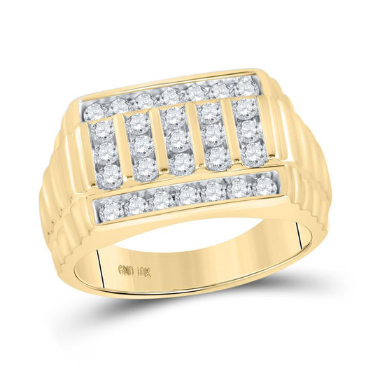 10kt Yellow Gold Mens Round Diamond Ribbed Fashion Ring 1 Cttw