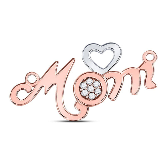 10kt Rose Gold Womens Round Diamond Mom Mother Heart Pendant 1/20 Cttw