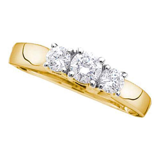 14kt Yellow Gold Round Diamond 3-stone Bridal Wedding Engagement Ring 1/4 Cttw