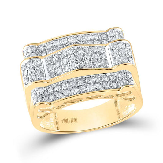 10kt Yellow Gold Mens Round Diamond Arch Cluster Ring 1 Cttw