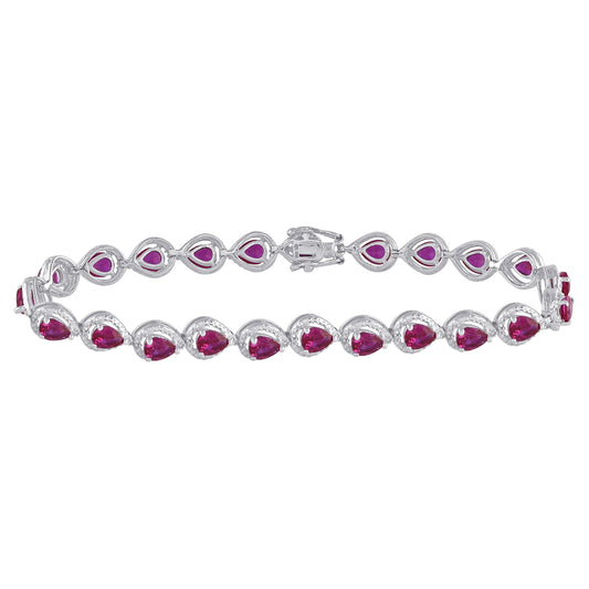 Sterling Silver Womens Oval Synthetic Ruby Tennis Bracelet 5-7/8 Cttw