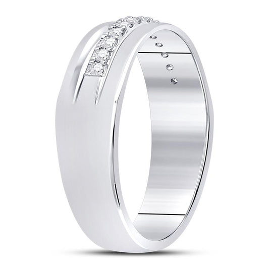 14kt White Gold Mens Machine Set Round Diamond Wedding Band Ring 1/5 Cttw