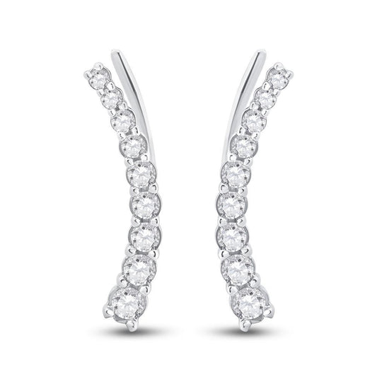 10kt White Gold Womens Round Diamond Graduated Climber Earrings 1/2 Cttw