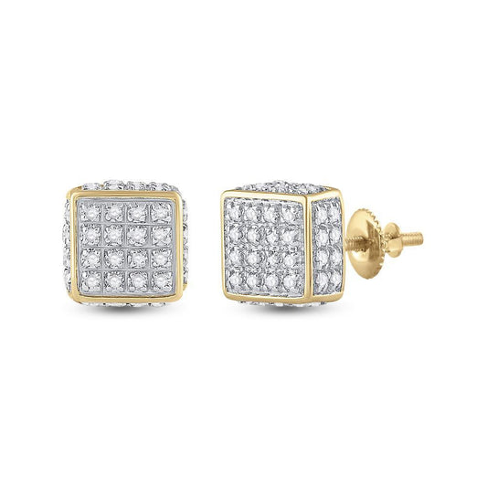 10kt Yellow Gold Mens Round Diamond 3D Square Stud Earrings 1/4 Cttw