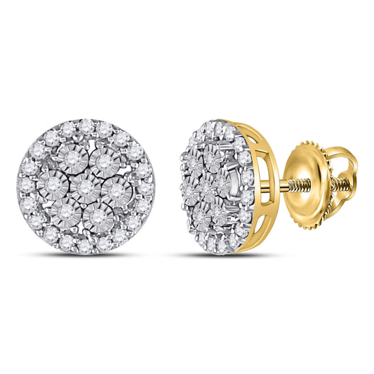 10kt Yellow Gold Womens Round Diamond Circle Cluster Earrings 1/4 Cttw