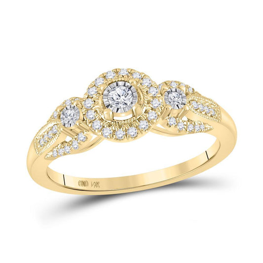 14kt Yellow Gold Womens Round Diamond 3-stone Ring 1/4 Cttw