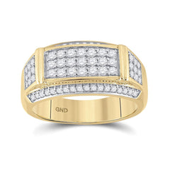 10kt Yellow Gold Mens Round Diamond Rectangle Band Ring 1 Cttw