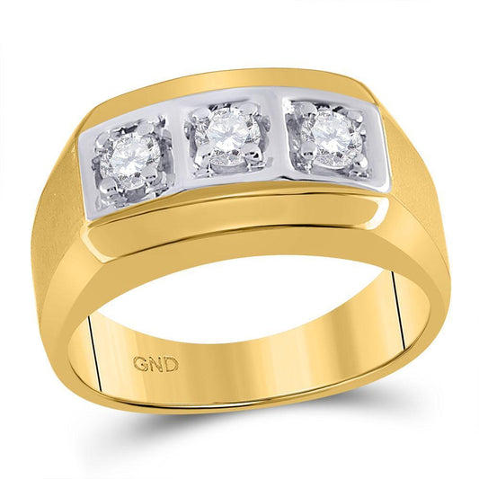 14kt Yellow Gold Mens Round Diamond 3-stone Fashion Band Ring 1/2 Cttw