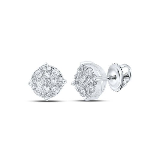 10kt White Gold Mens Round Diamond Cluster Earrings 1/3 Cttw