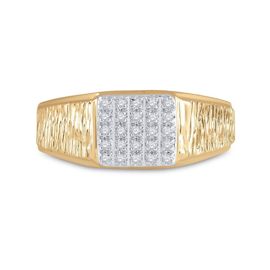 10kt Yellow Gold Mens Round Diamond Square Cluster Ring 1/8 Cttw